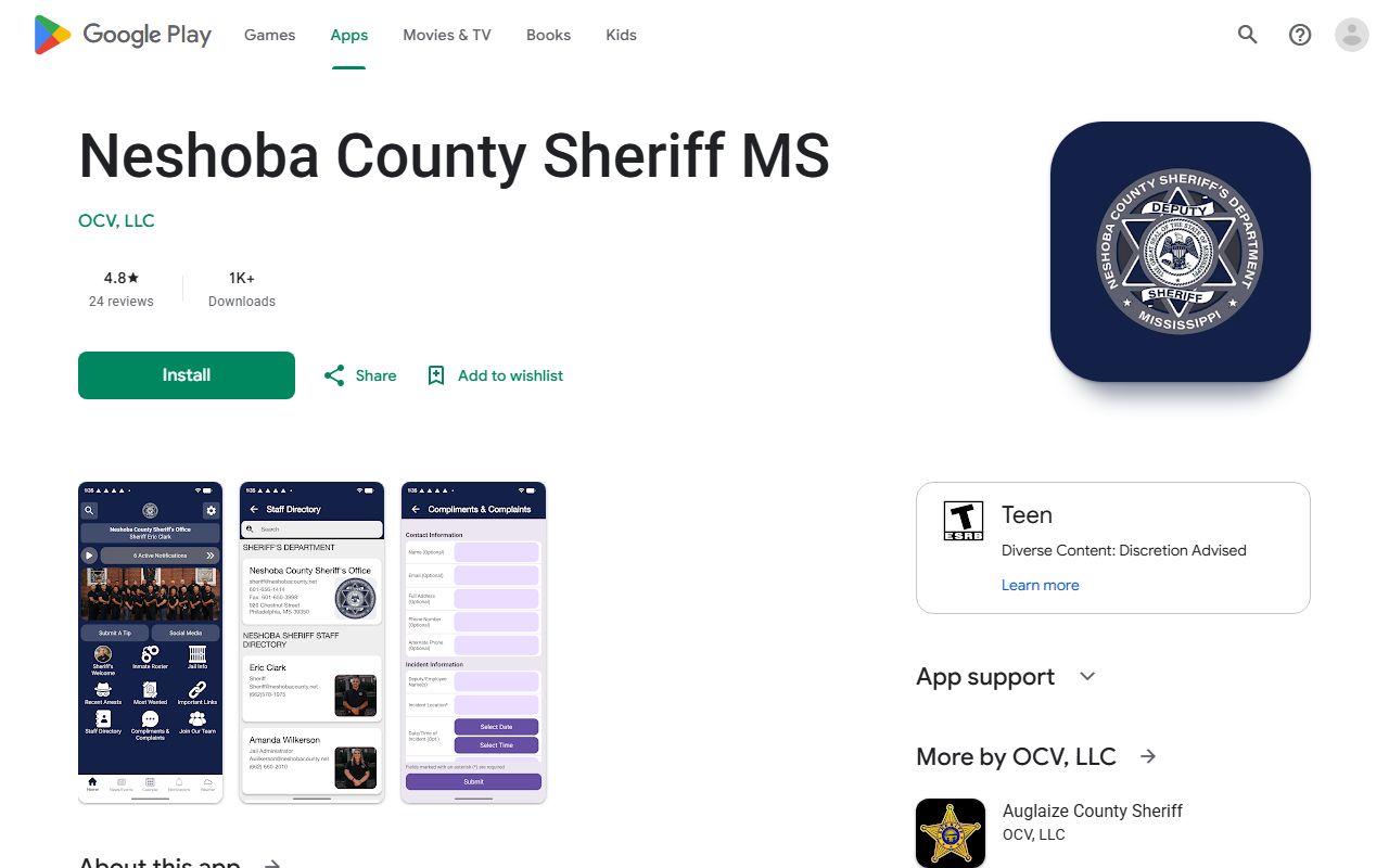 Neshoba County inmate population sheriff app listing